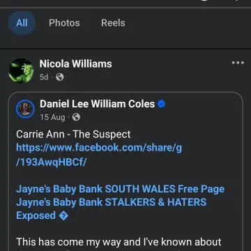 Image from Jaynesbabybank Registered - cic, 24 Aug 2026: Nicola Willaims inciting hate against myself and the baby bank AGAIN. she is now inciting this Daniel and Louise who I have never met to att