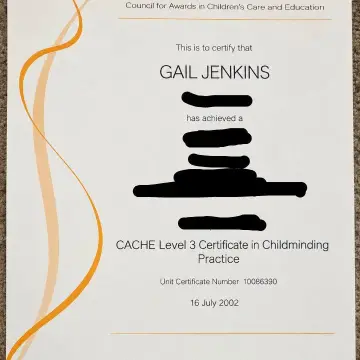 Photo from Jaynesbabybank Registered - cic, 19 Sep 2026: This is my Mothers qualification in childminding she asked me to go back to college with her and I am so proud of her. My Mother is also dir