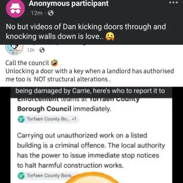 Photo from Jaynesbabybank Registered - cic, 4 Jul 2026: Omg these idiots are so thick and fixated. We haven't knocked any walls down and it was my door 🤣🤣🤣🦶 get a grip you are literally spending e