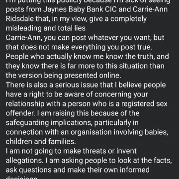 Photo from Jaynesbabybank Registered - cic, 24 Aug 2026: Nicola Willaims inciting hate against myself and the baby bank AGAIN. she is now inciting this Daniel and Louise who I have never met to att